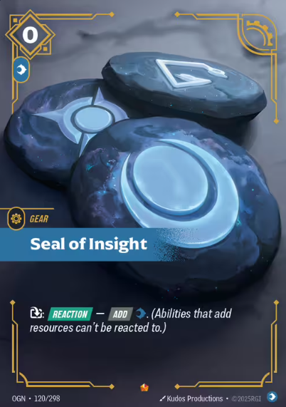 The first thing you feel when you look at Seal of Insight from Riftbound TCG is quiet reverence.