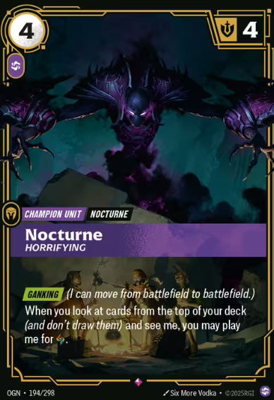 The first thing that hits you in Nocturne from Riftbound TCG is dread. Not tension. Not suspense. Dread—thick, immediate, and wide